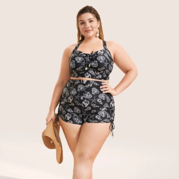 BloomChic Plus Size XL Shell Print Drawstring Ruched Skinny Swim Top us14-16 - Picture 4 of 7